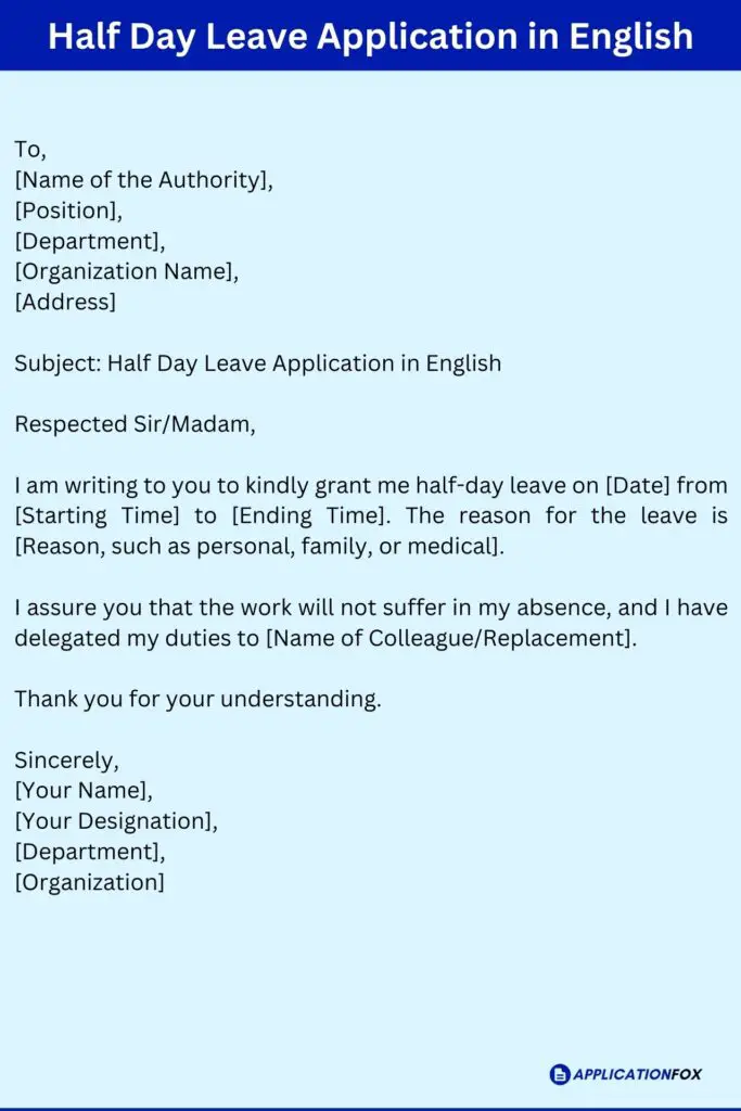 Half Day Leave Application in English