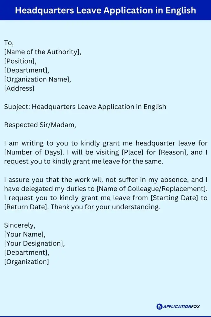 Headquarters Leave Application in English