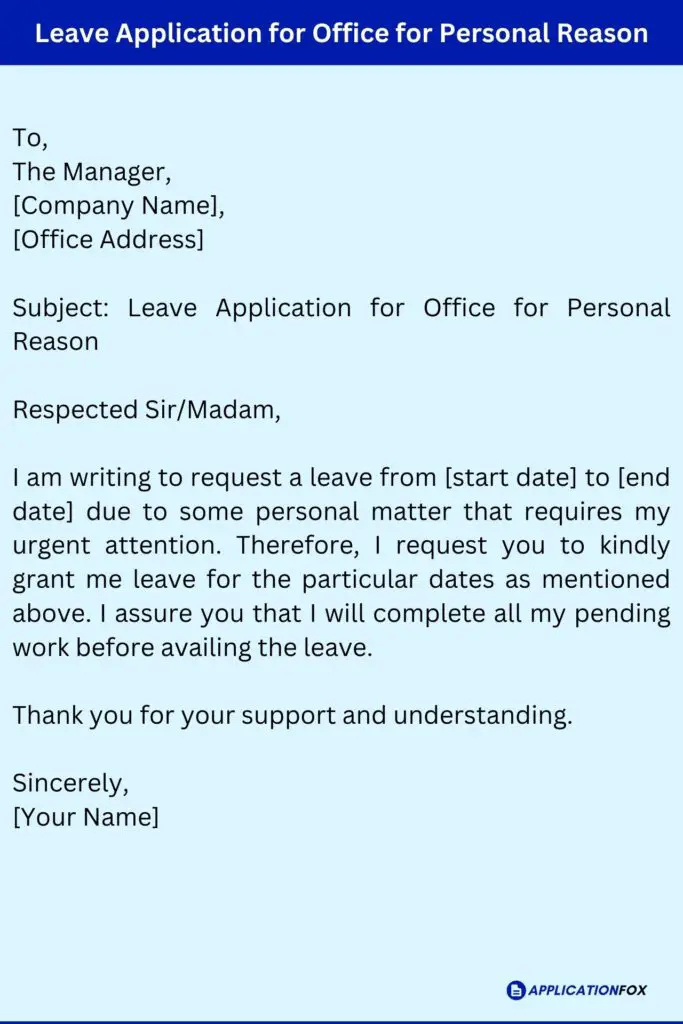 Leave Application for Office for Personal Reason