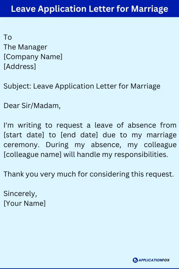 Leave Application Letter for Marriage