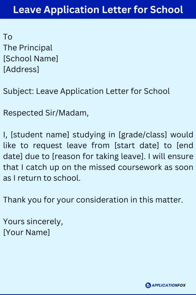 Leave Application Letter for School