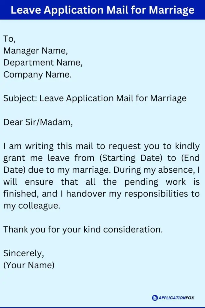 Leave Application Mail for Marriage