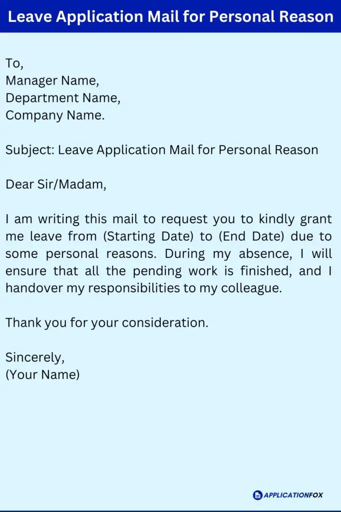 Leave Application Mail for Personal Reason