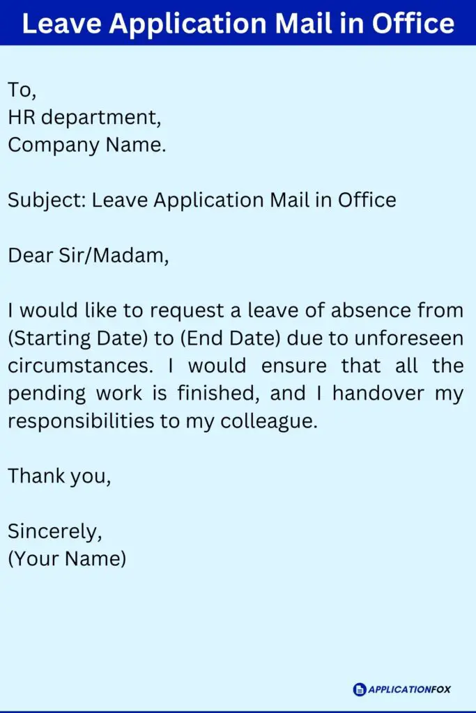 Leave Application Mail in Office