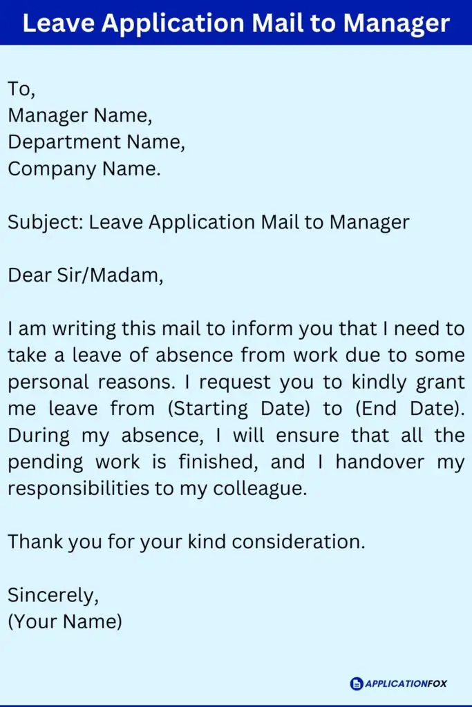 Leave Application Mail to Manager