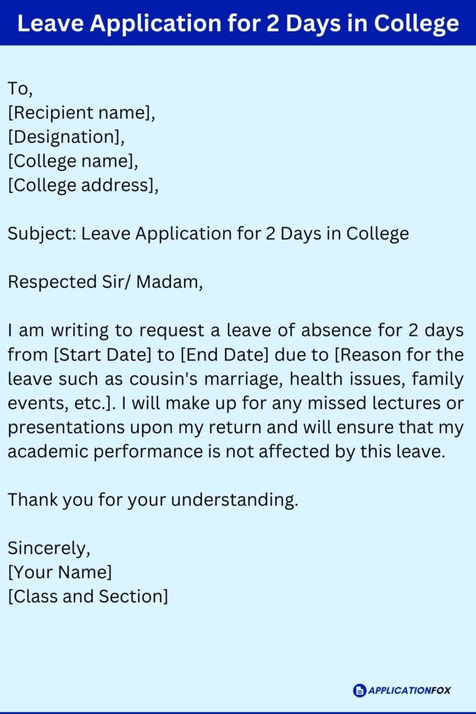 Leave Application for 2 Days in College