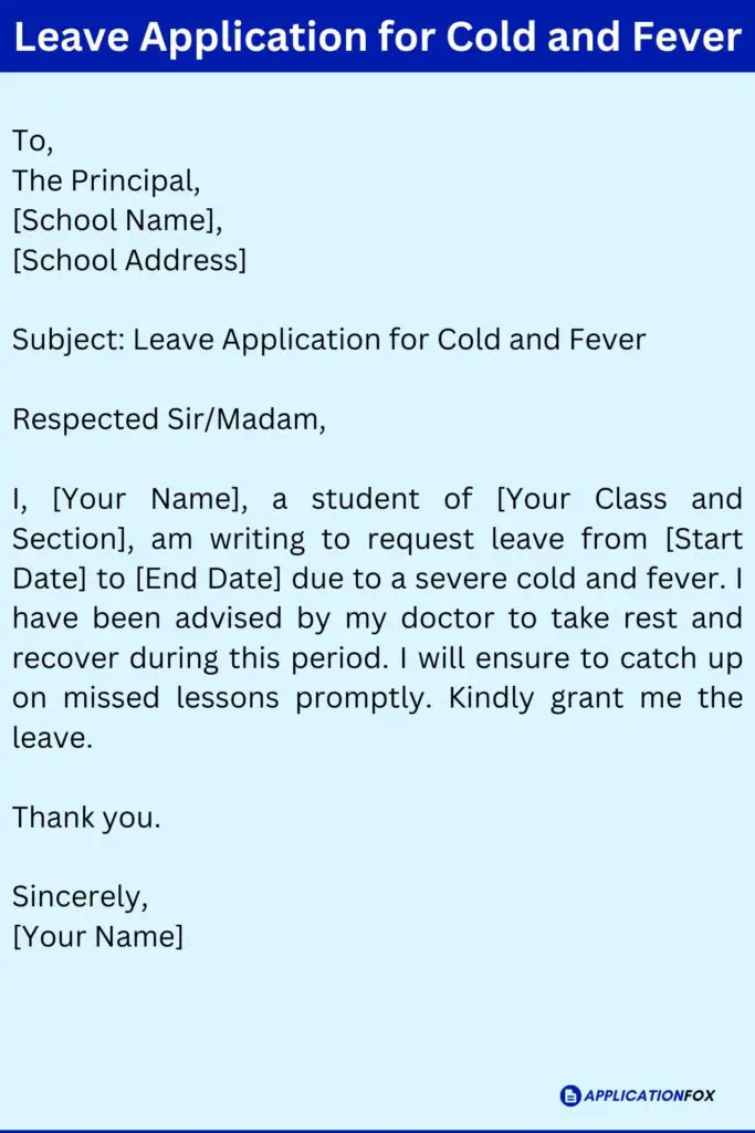 Leave Application for Cold and Fever
