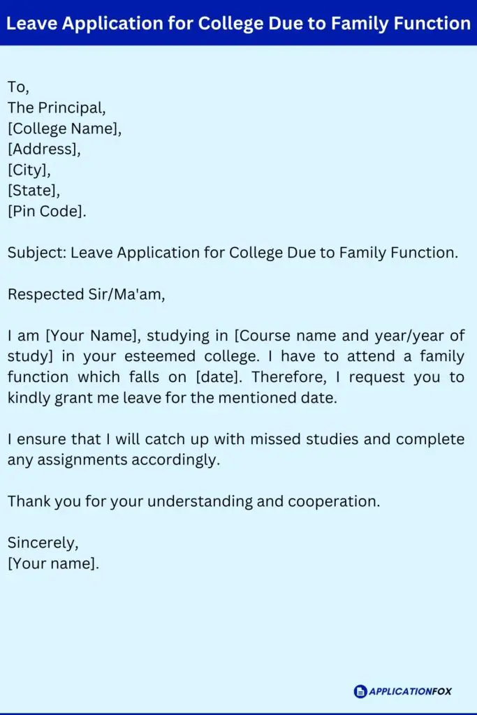 Leave Application for College Due to Family Function