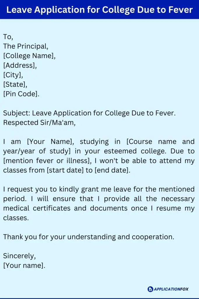 Leave Application for College Due to Fever