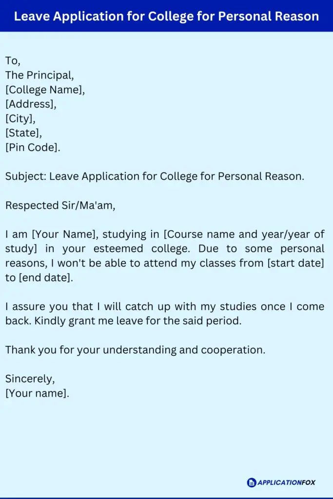 Leave Application for College for Personal Reason