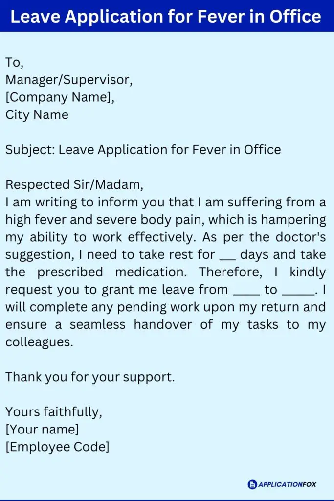 Leave Application for Fever in Office