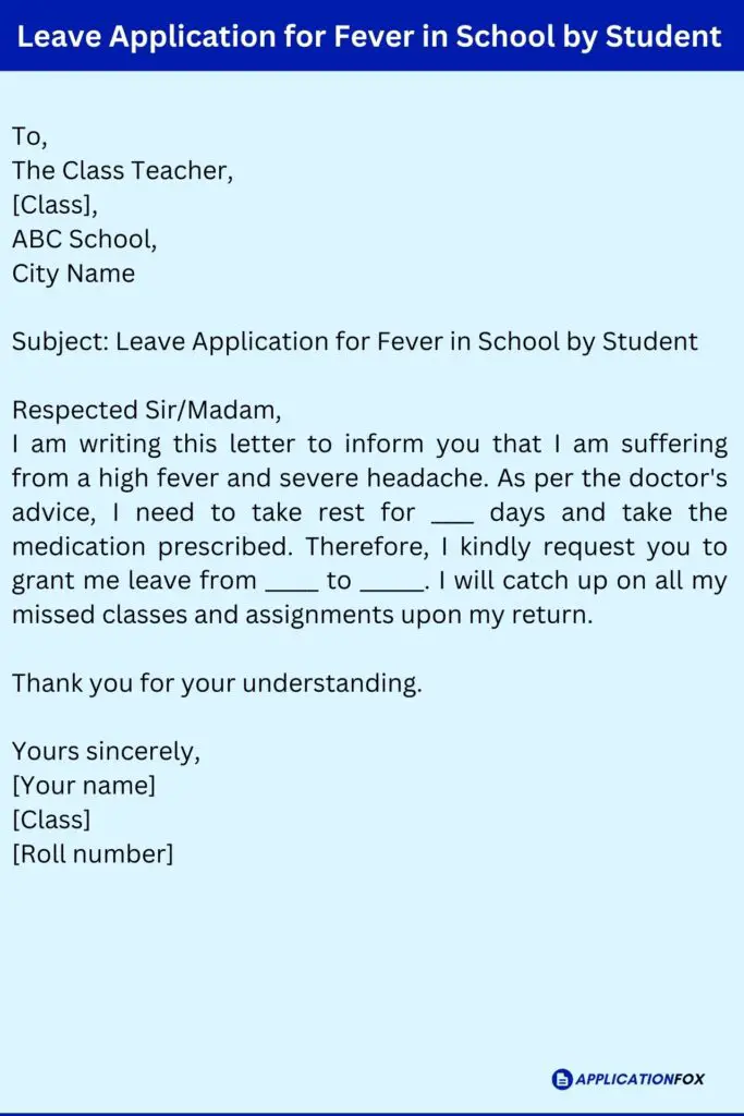 Leave Application for Fever in School by Student