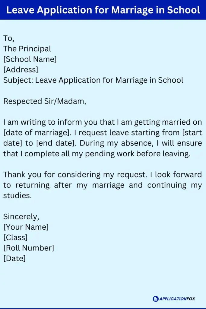 Leave Application for Marriage in School