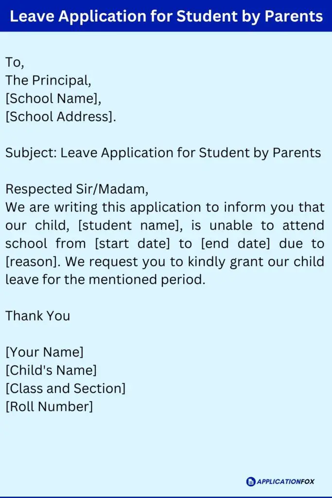 Leave Application for Student by Parents