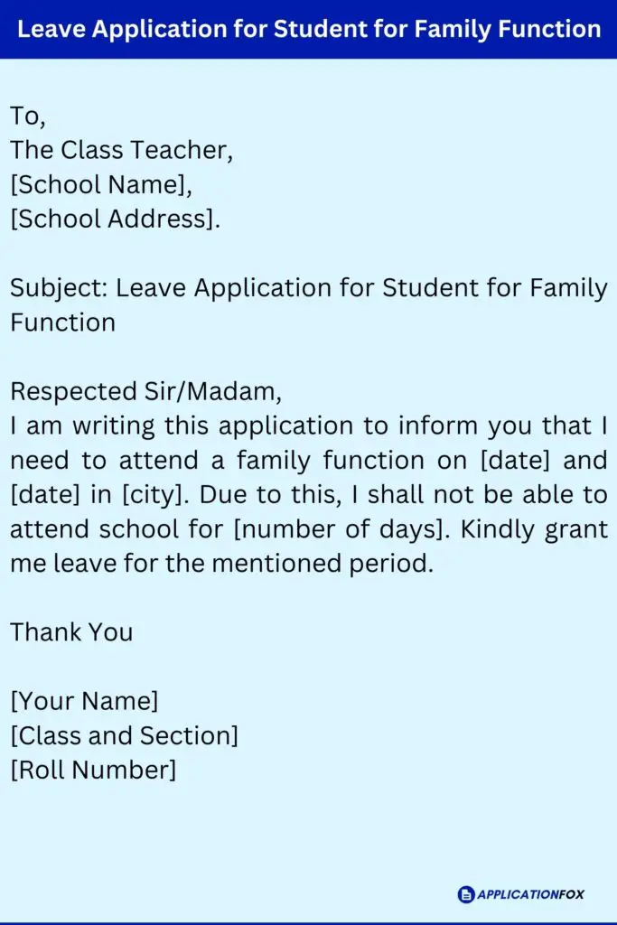 Leave Application for Student for Family Function