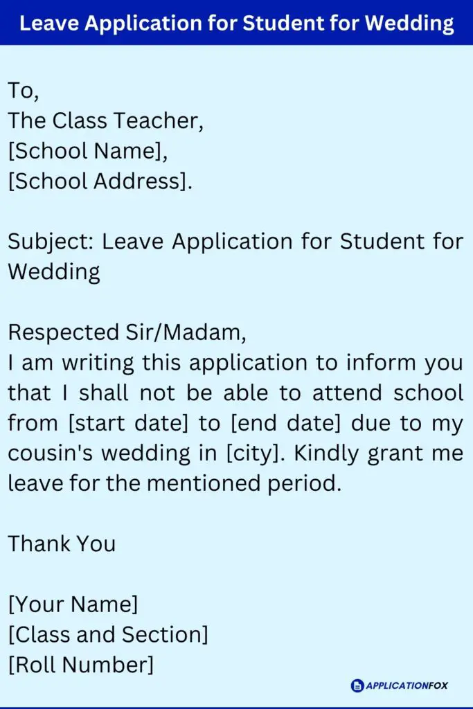 Leave Application for Student for Wedding