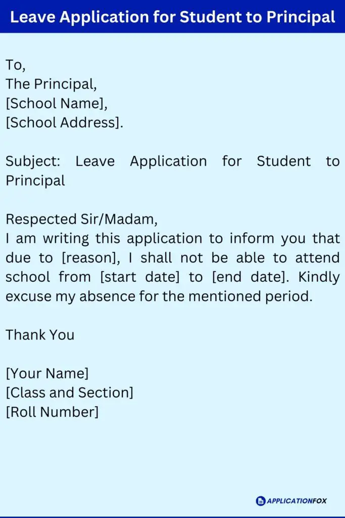 Leave Application for Student to Principal