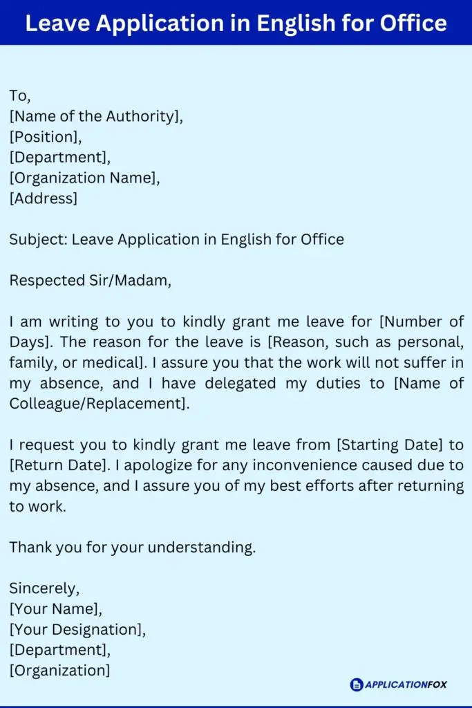 Leave Application in English for Office