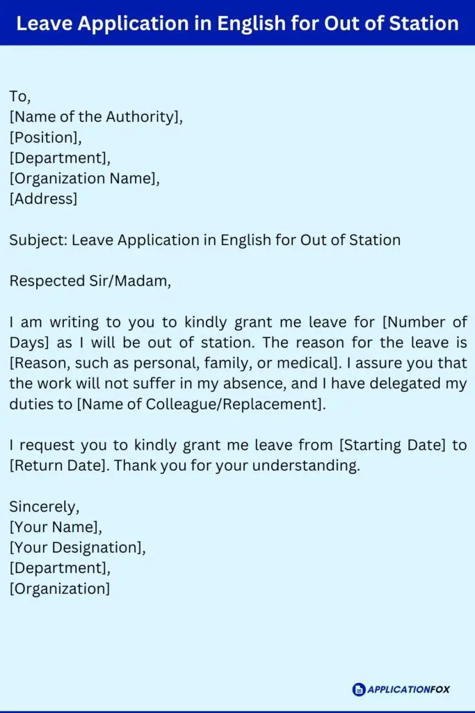 Leave Application in English for Out of Station