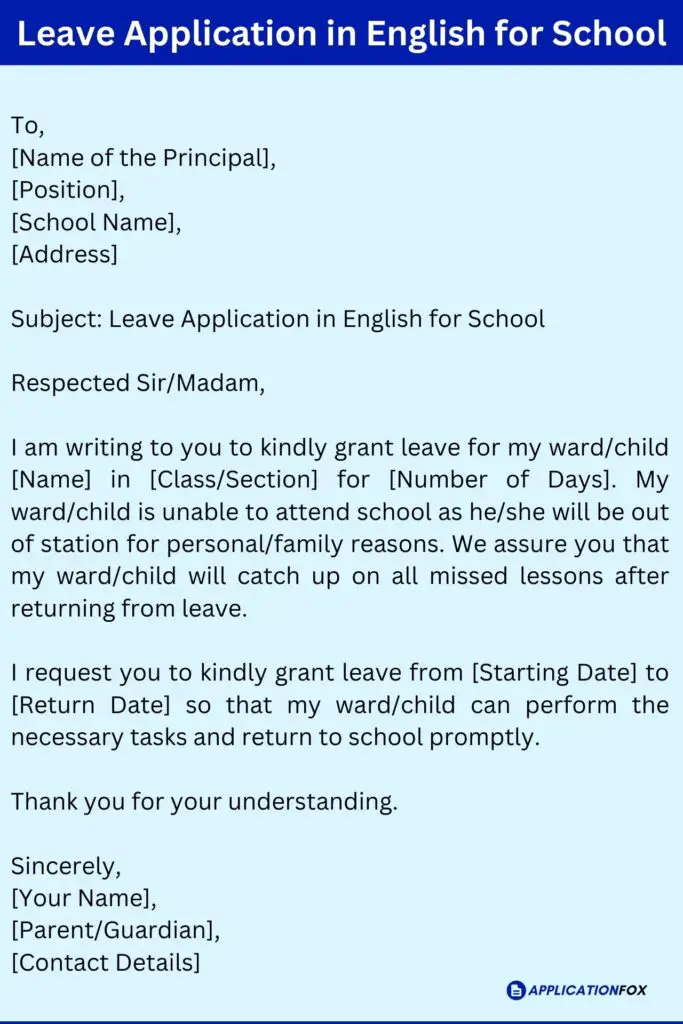 Leave Application in English for School