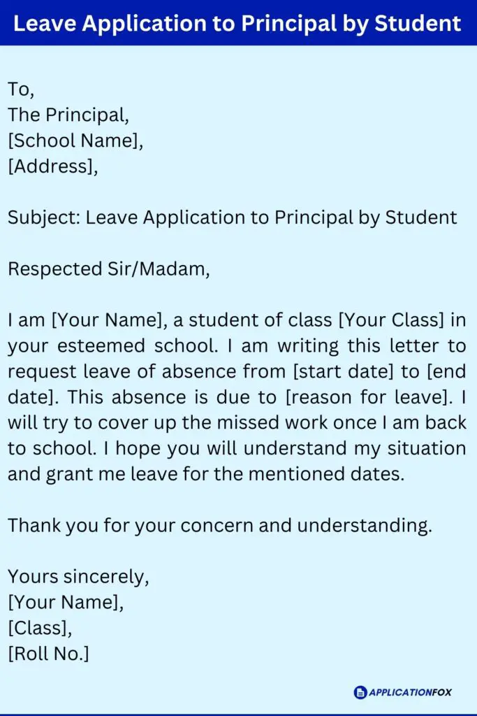 Leave Application to Principal by Student