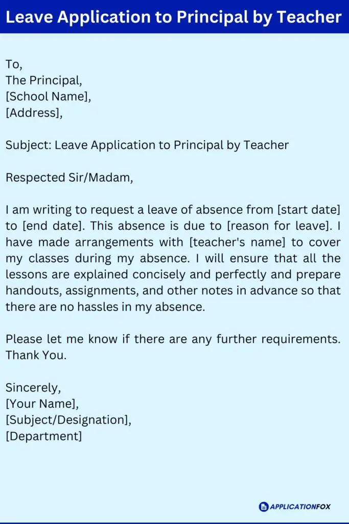 Leave Application to Principal by Teacher