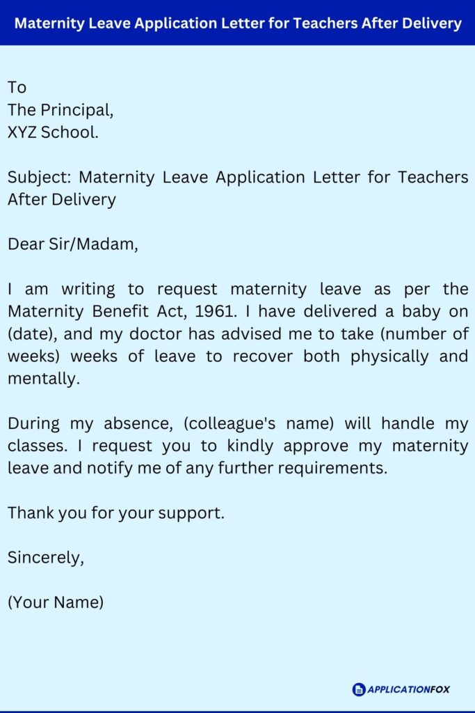 Maternity Leave Application Letter for Teachers After Delivery