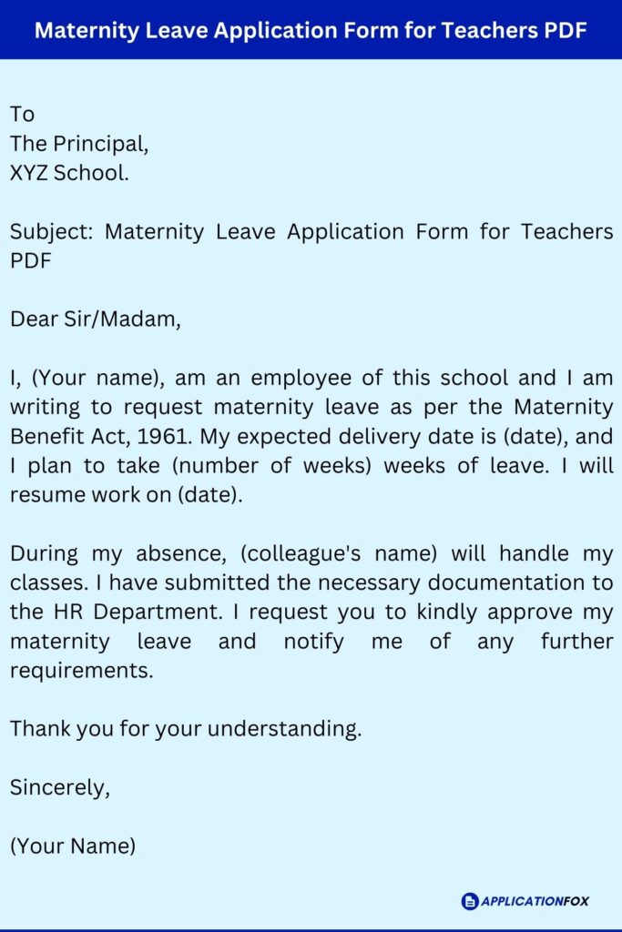 Maternity Leave Application Form for Teachers PDF
