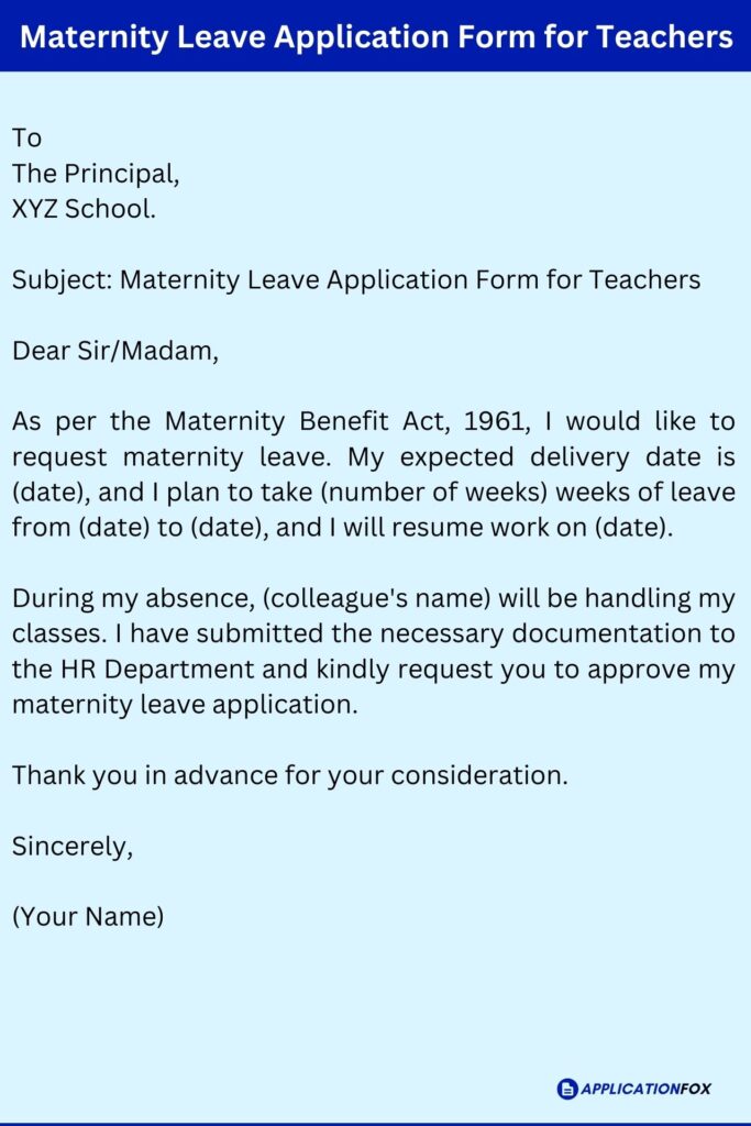 Maternity Leave Application Form for Teachers
