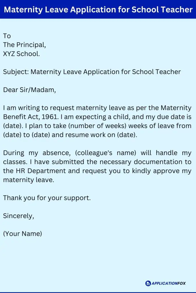 Maternity Leave Application for School Teacher