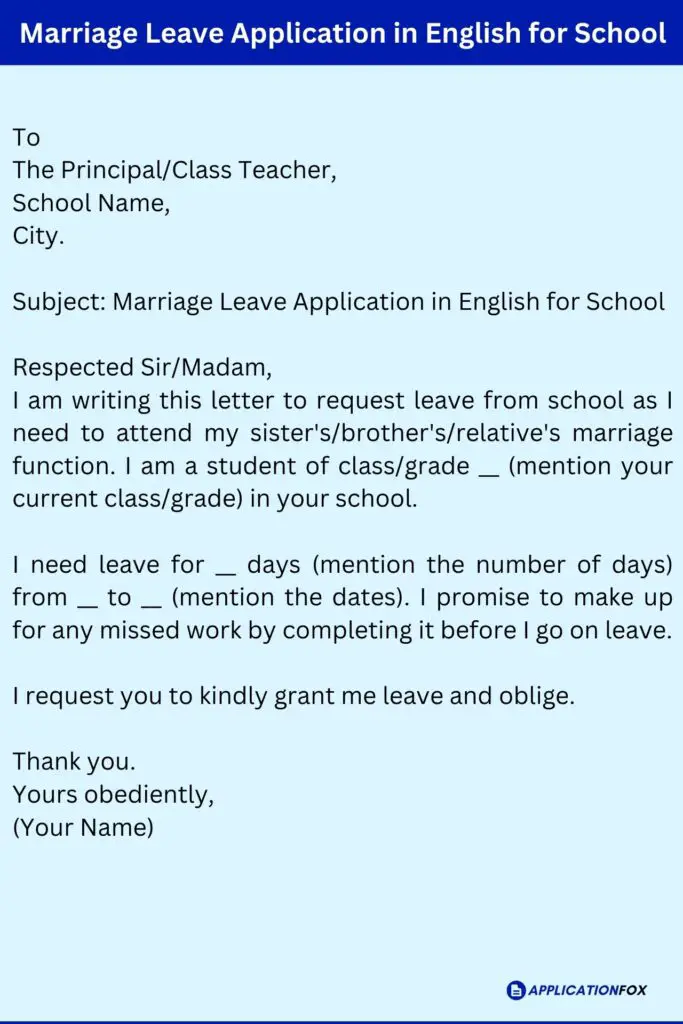Marriage Leave Application in English for School