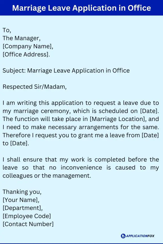 Marriage Leave Application in Office
