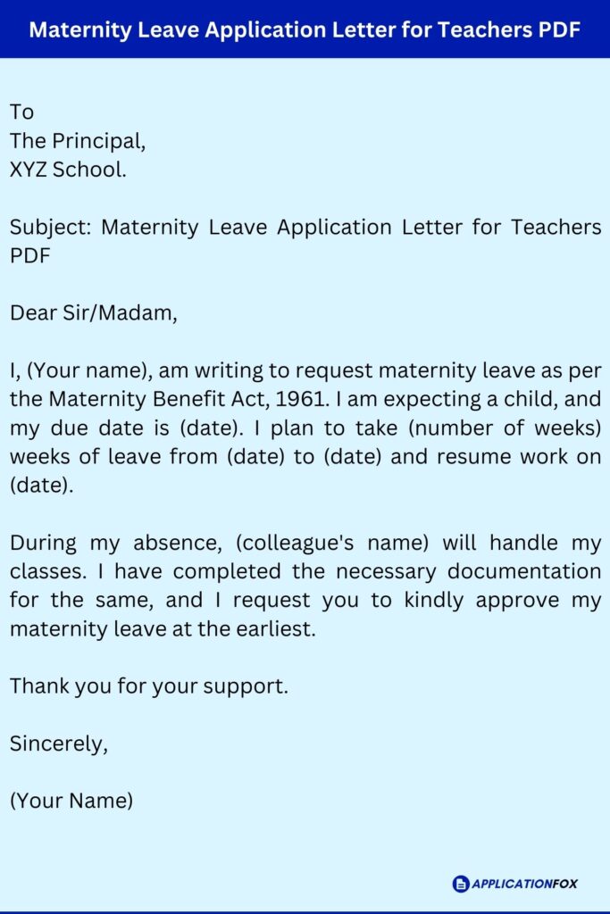 Maternity Leave Application Letter for Teachers PDF