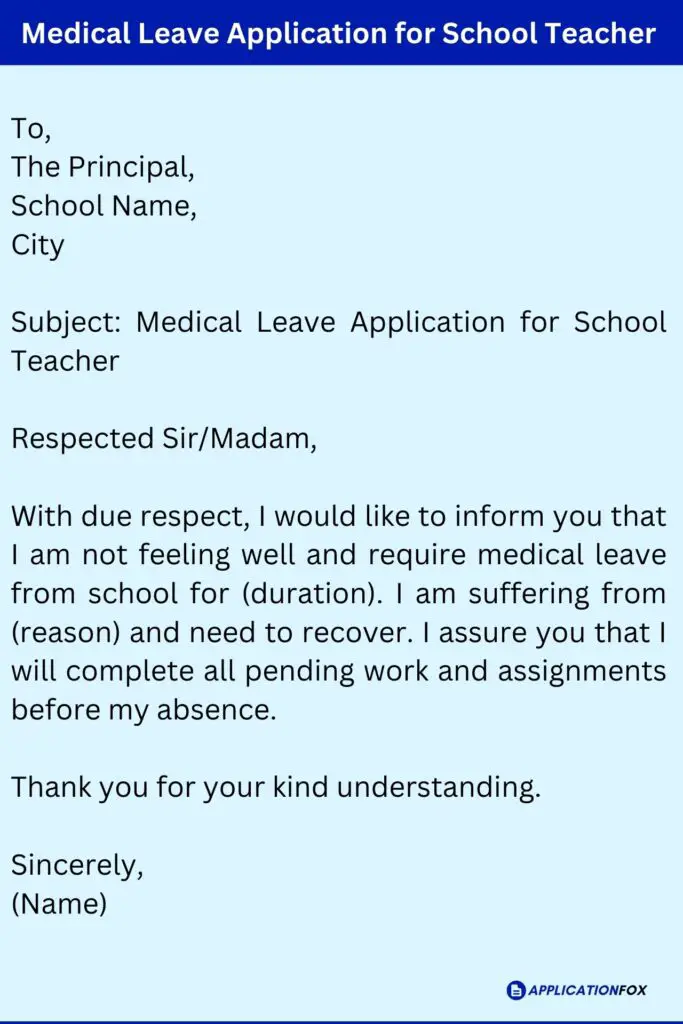 Medical Leave Application for School Teacher