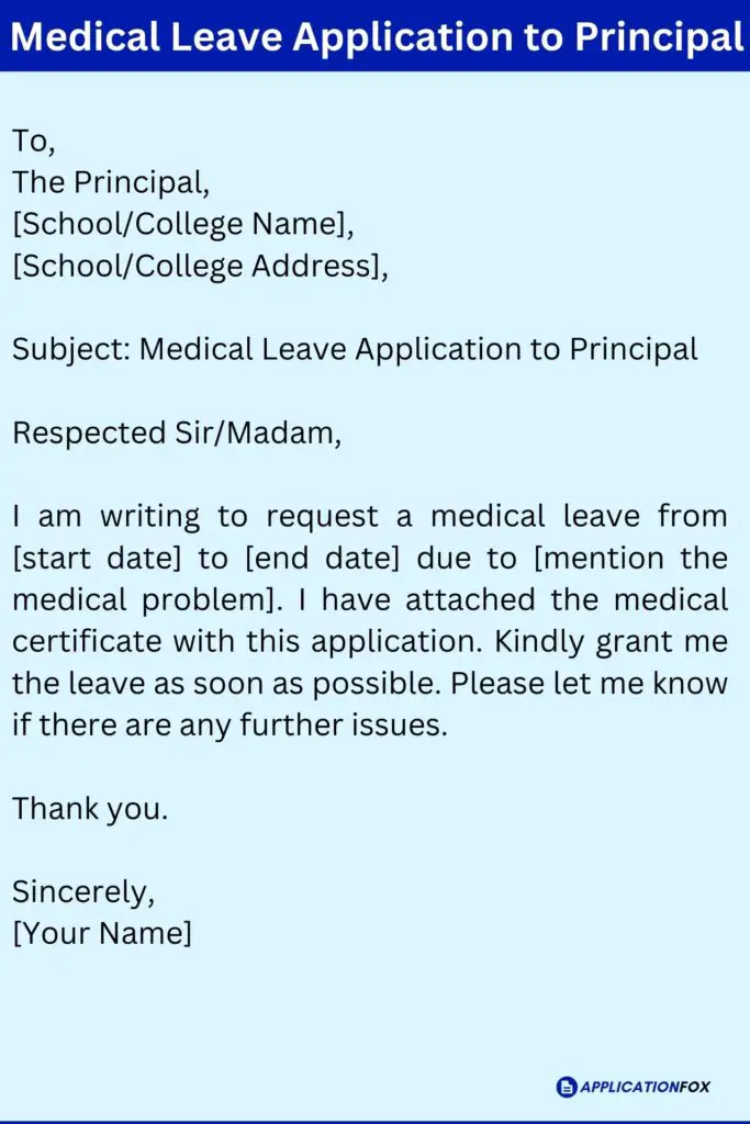 Medical Leave Application to Principal