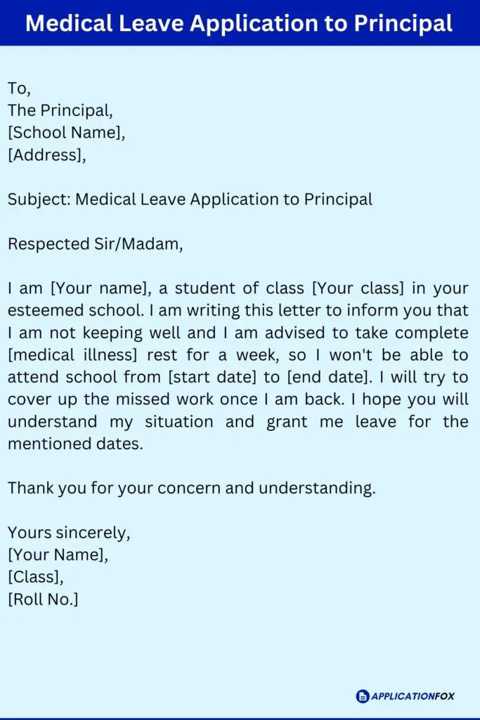 Medical Leave Application to Principal