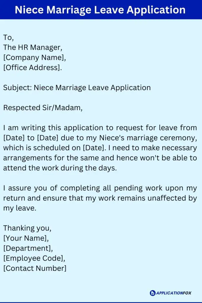 Niece Marriage Leave Application