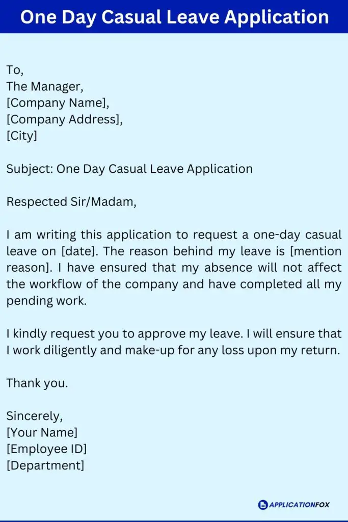 One Day Casual Leave Application