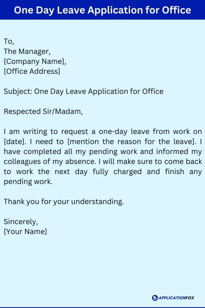 One Day Leave Application for Office