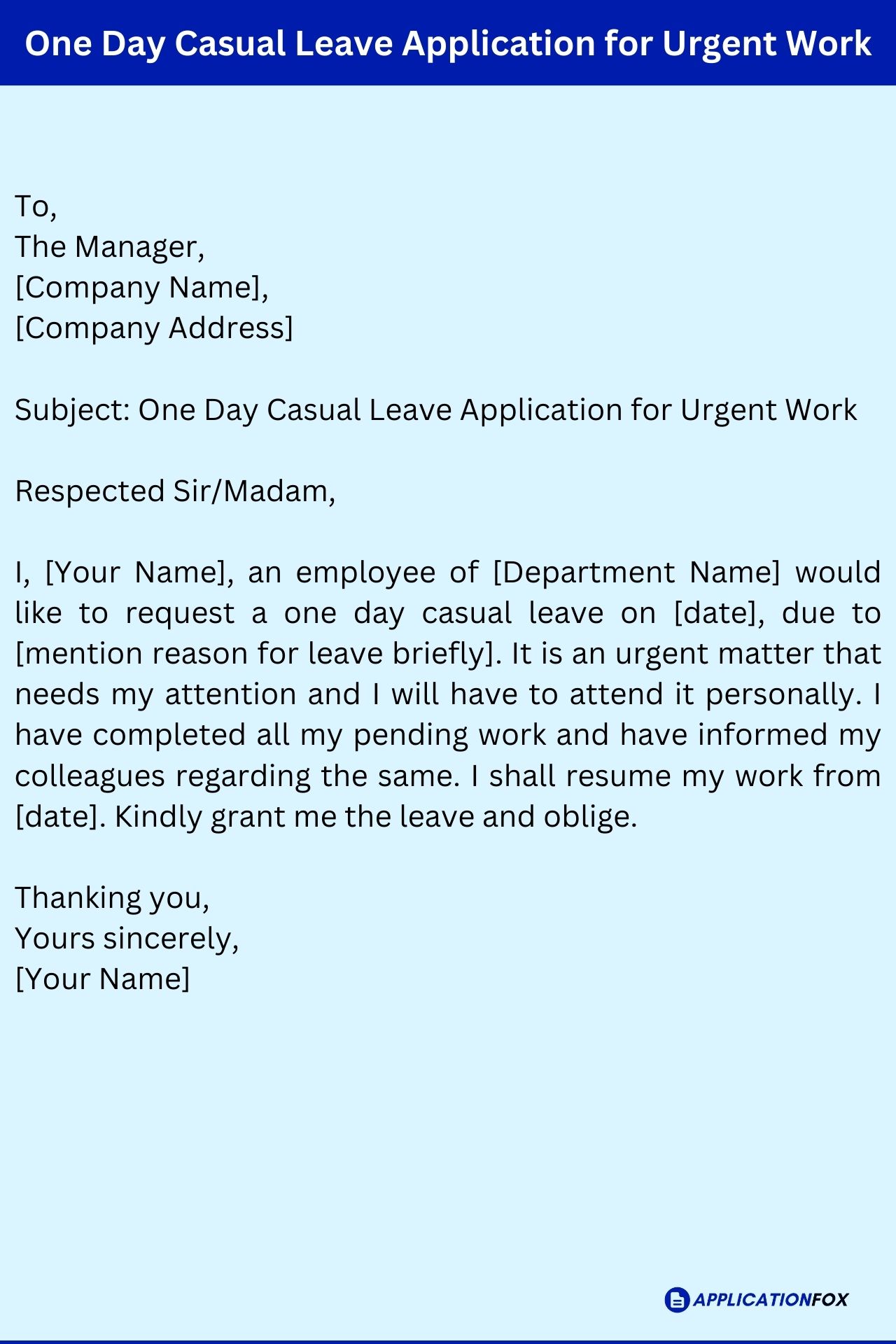  5 Samples One Day Casual Leave Application