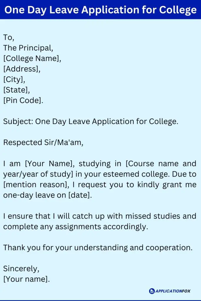One Day Leave Application for College