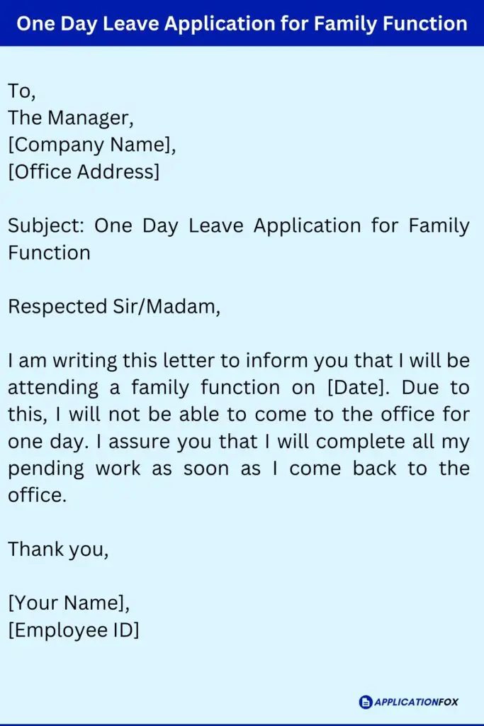 One Day Leave Application for Family Function