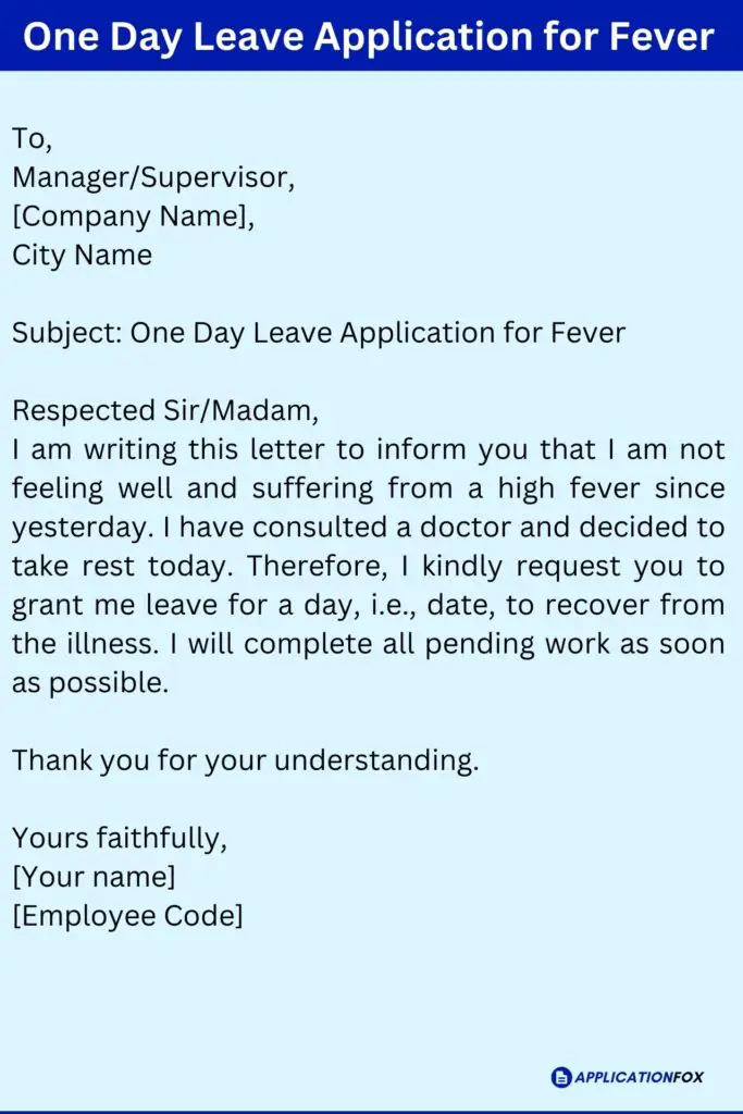 One Day Leave Application for Fever