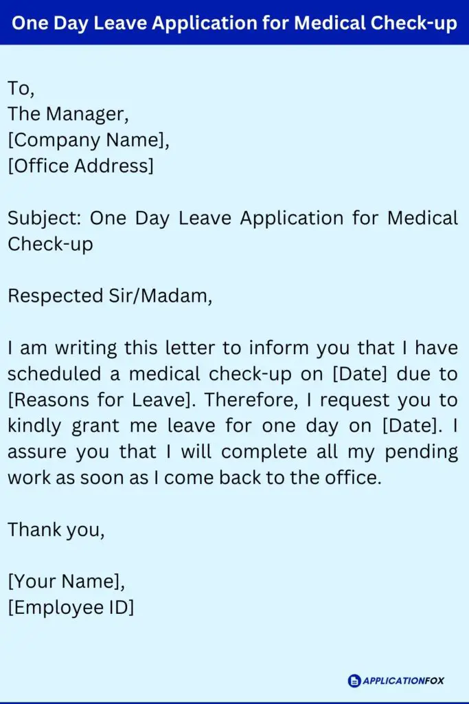 One Day Leave Application for Medical Check-up
