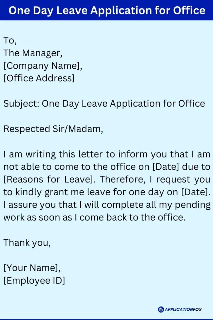 One Day Leave Application for Office