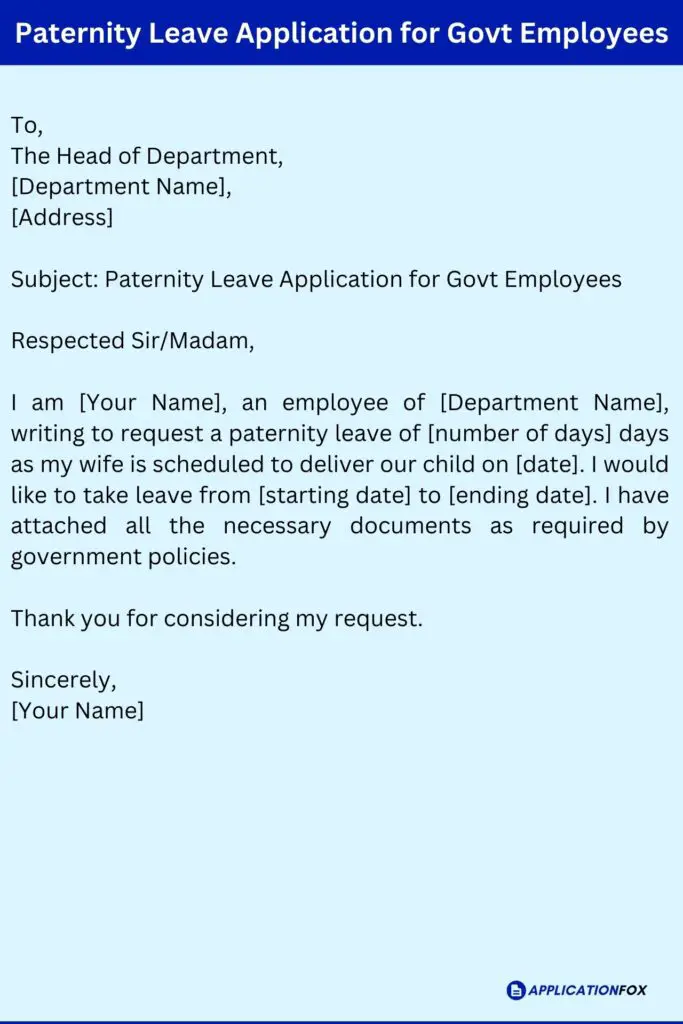 Paternity Leave Application for Govt Employees
