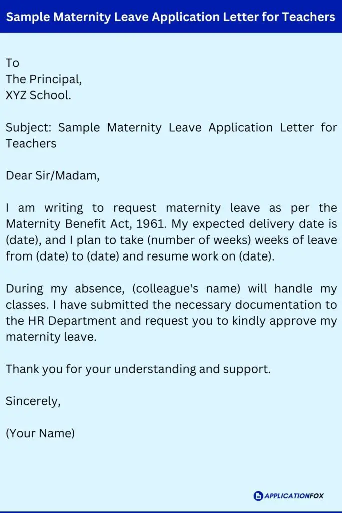 Sample Maternity Leave Application Letter for Teachers