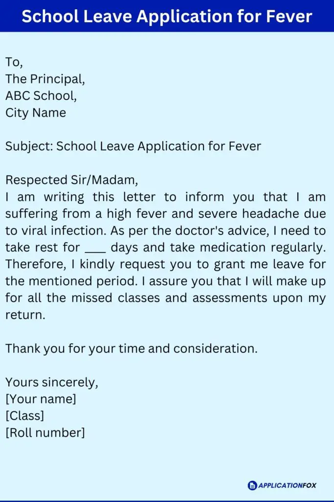 School Leave Application for Fever