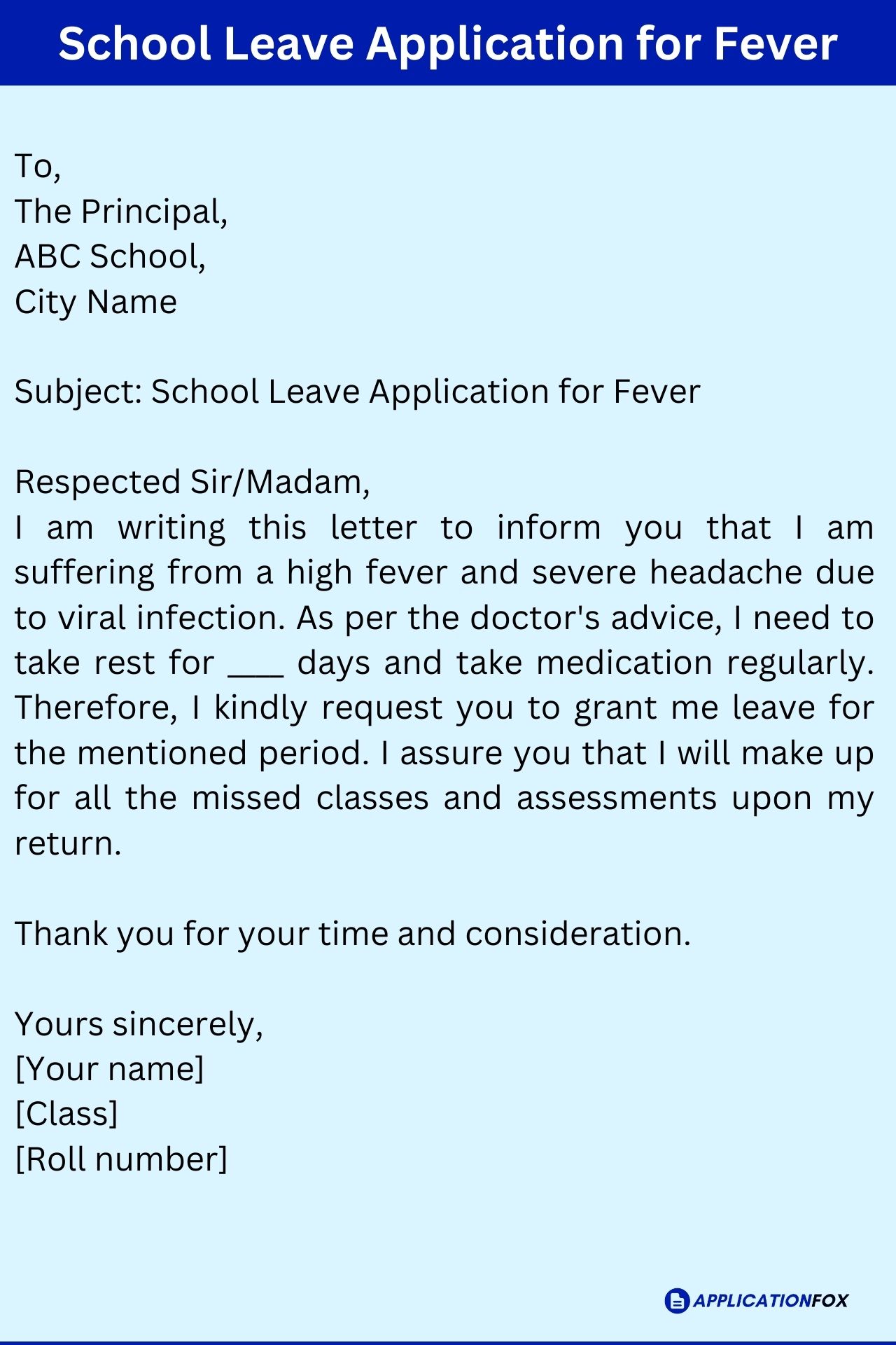 school application letter due to fever