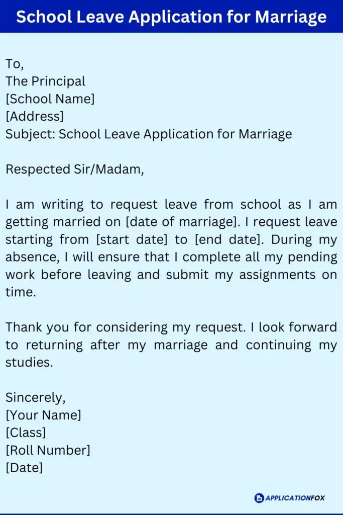 School Leave Application for Marriage